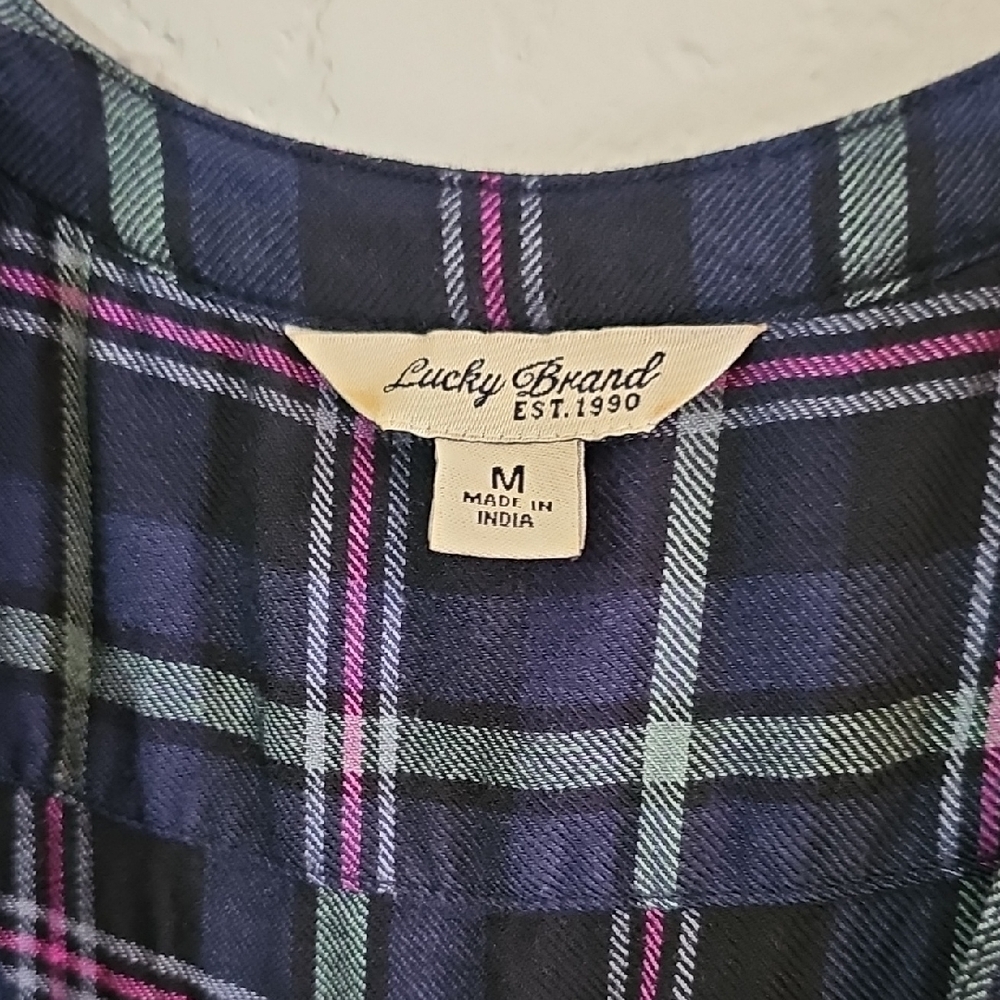 Lucky Brand Girlfriend Plaid Shirt Long Sleeve Popover Tunic Womens Medium - Picture 5 of 9